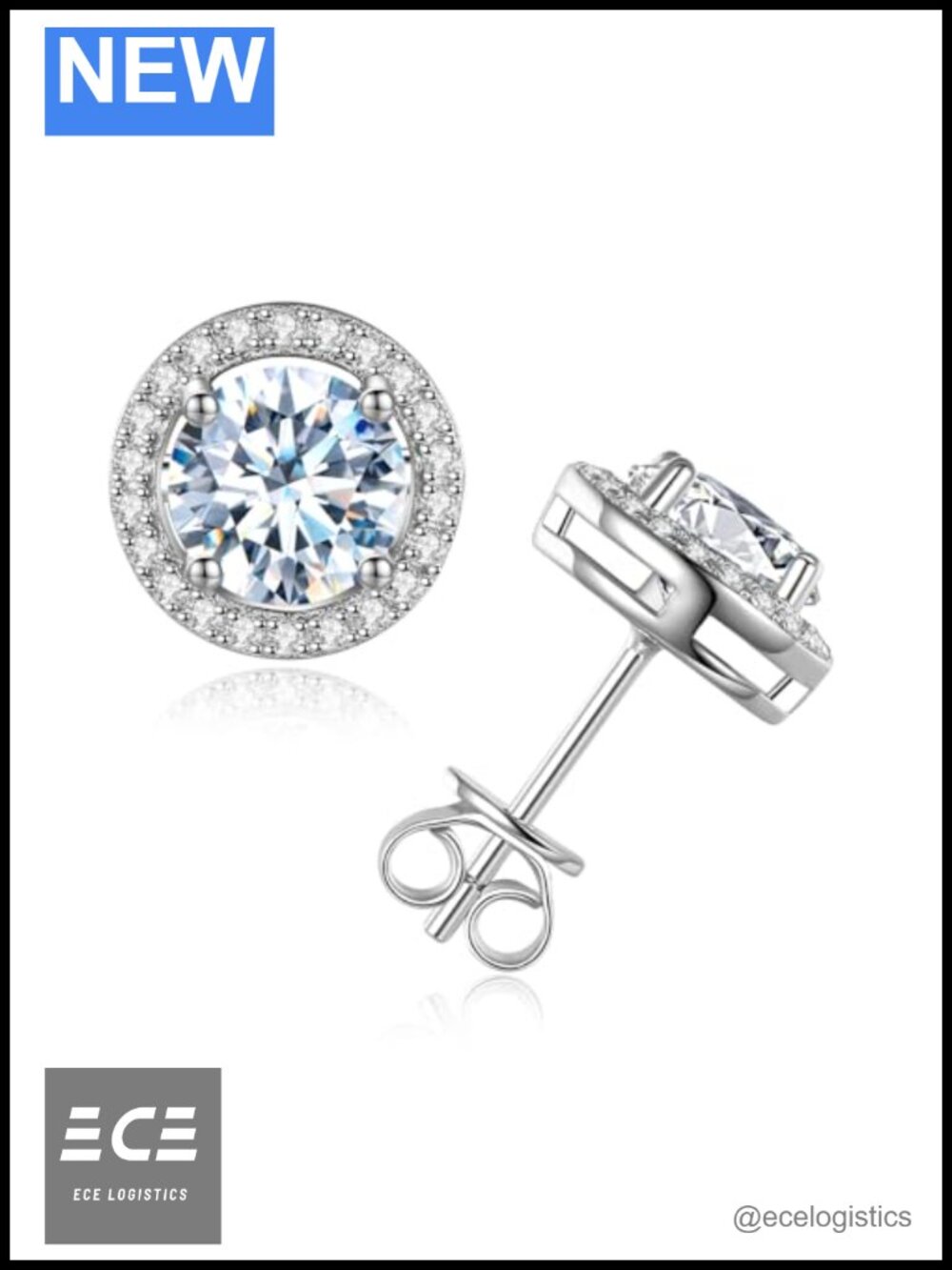 Moissanite Stud Earrings 925 Sterling Silver D Color 1-2 Carat Jewelry Gift